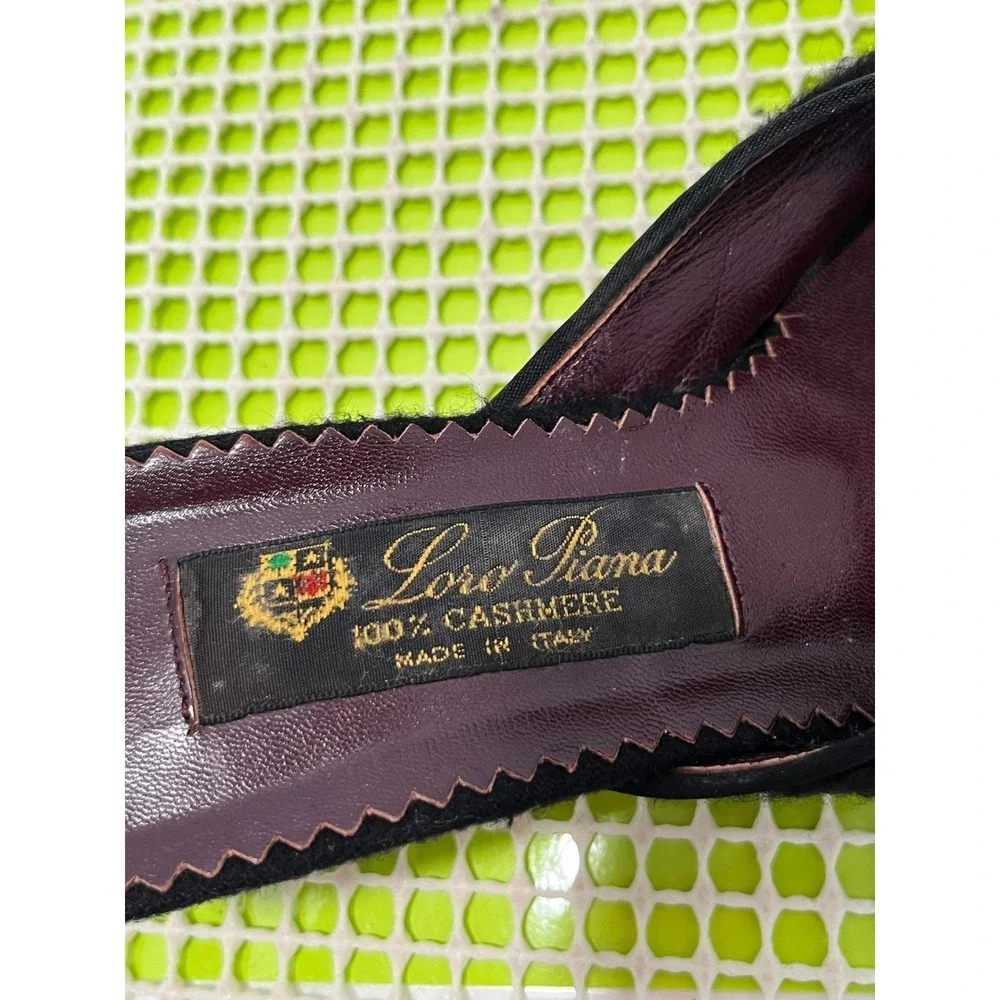 Loro Piana Kitten Heel Mules Women's 37 Black 100% Cashmere Almond Toe